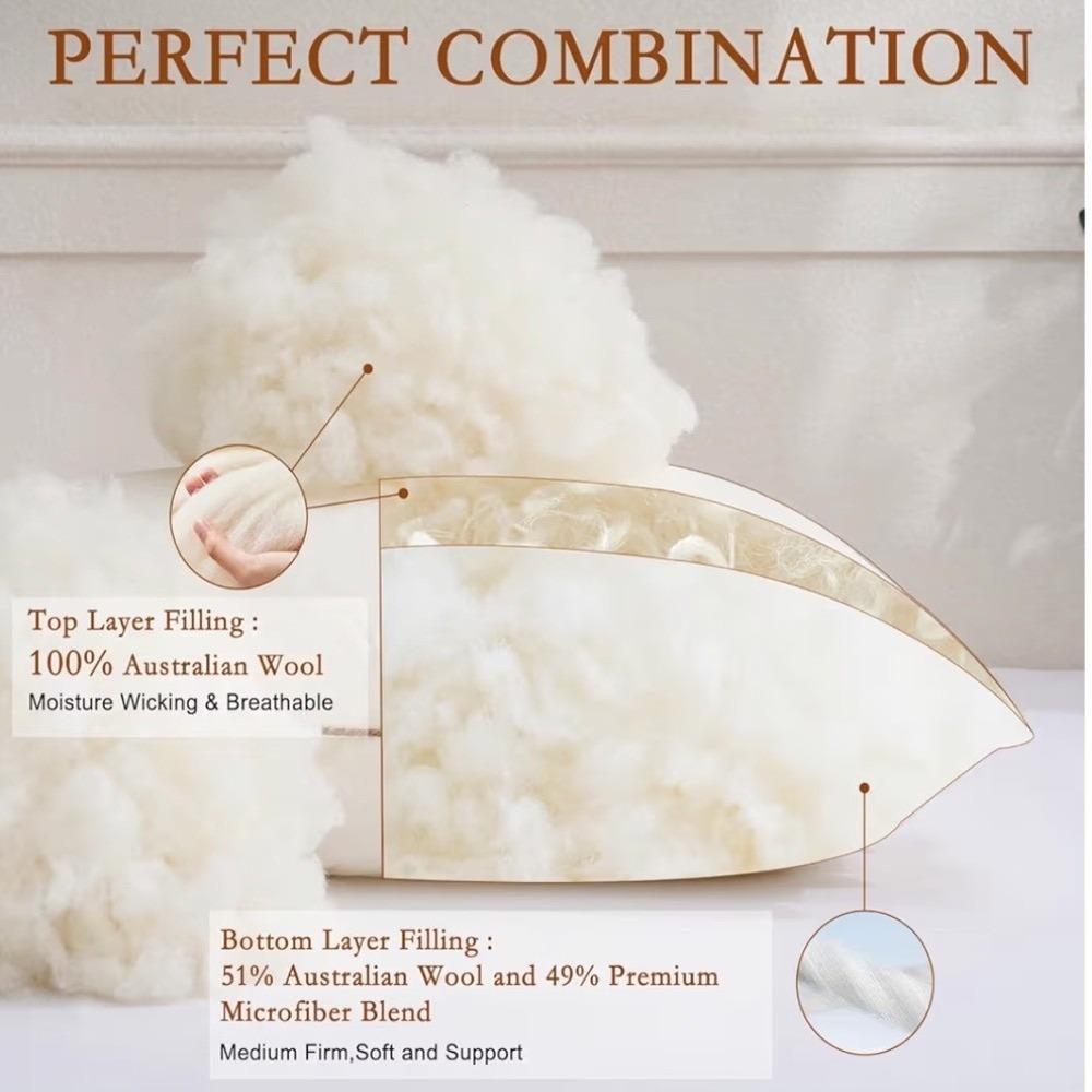 YOUR MOON Organic Standard Size Australian Wool Pillow - Picture 8 of 8